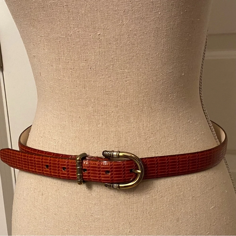 TALBOTS BELT BROWN CROC LOOK LEATHER SIZE L